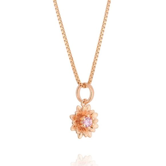 ZIRCONIA LOTUS FLOWER NECKLACE + ROSÉ GOLD PLATED - Picture 1 of 4